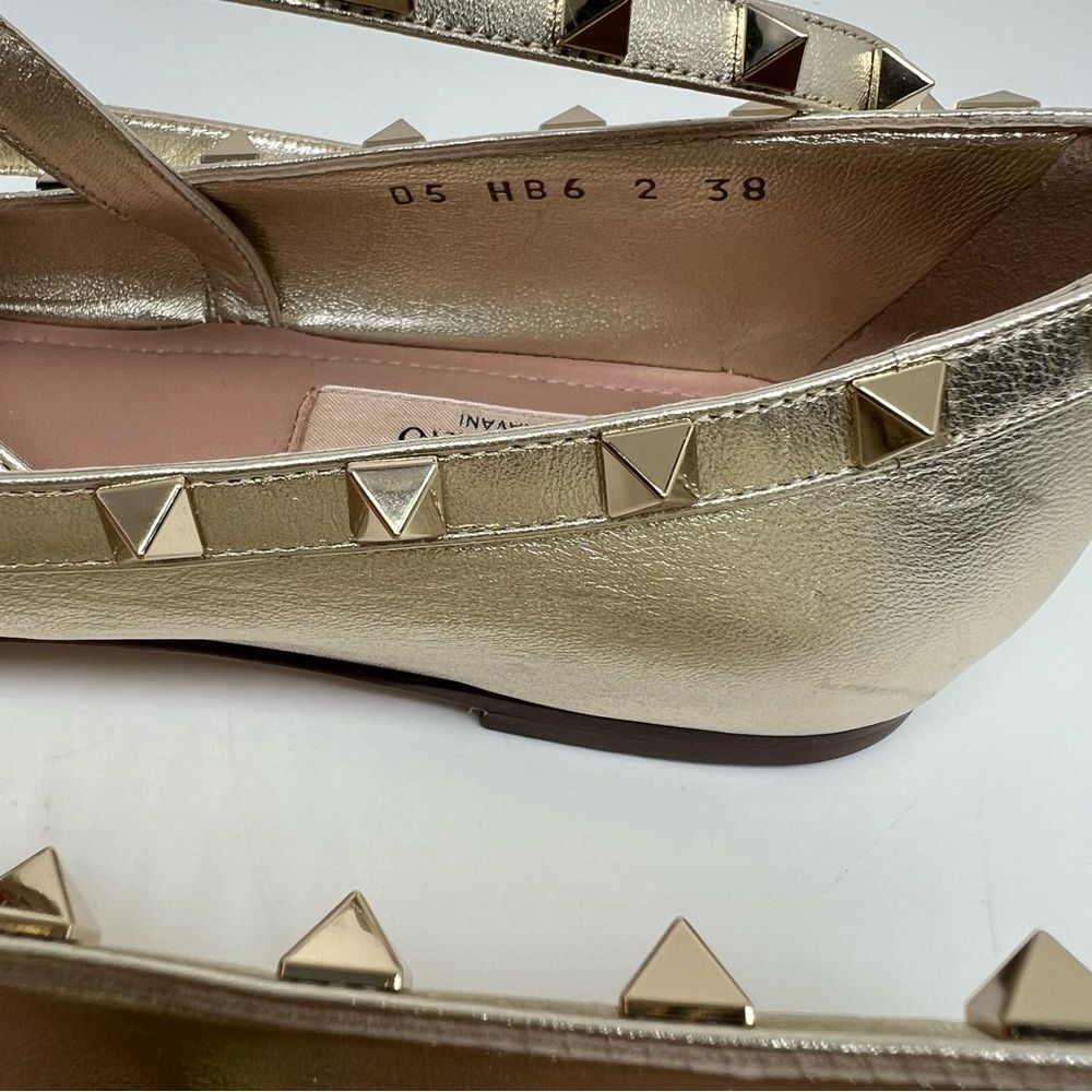 NEW! Valentino Garavani Metallic Gold Rockstud Bow Flats - Picture 5 of 10
